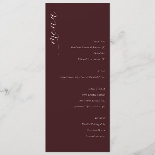 Menu de mariage minimaliste marron élégant (Devant)