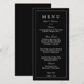 Menu de mariage minimaliste moderne noir (Devant / Derrière)