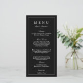 Menu de mariage minimaliste moderne noir (Debout devant)