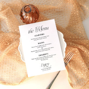 Menu de mariage minimaliste moderne noir et blanc