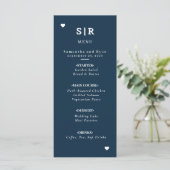 Menu de mariage minimaliste Navy (Debout devant)