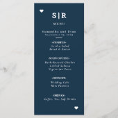 Menu de mariage minimaliste Navy (Devant)