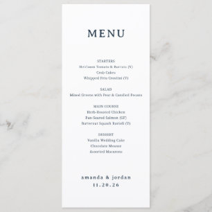 Menu de mariage minimaliste noir élégant
