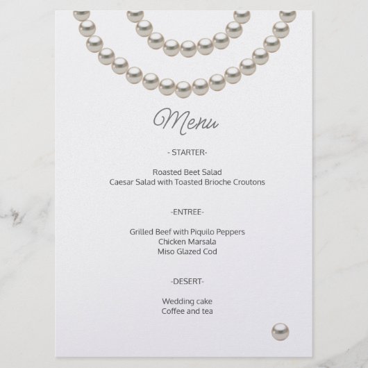 Menu de mariage minimaliste perle (Devant)