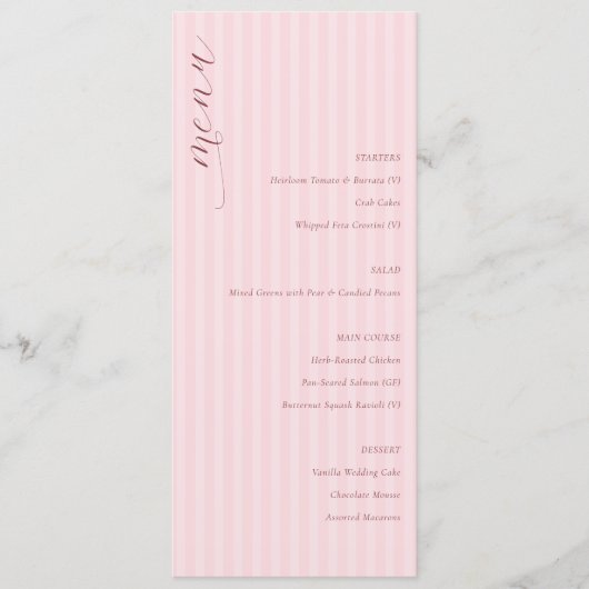 Menu de mariage minimaliste rose élégant (Devant)