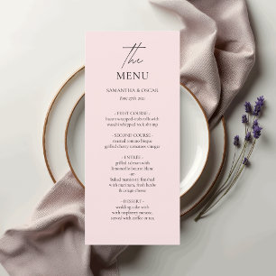 Menu de mariage minimaliste rose poudré Élégant