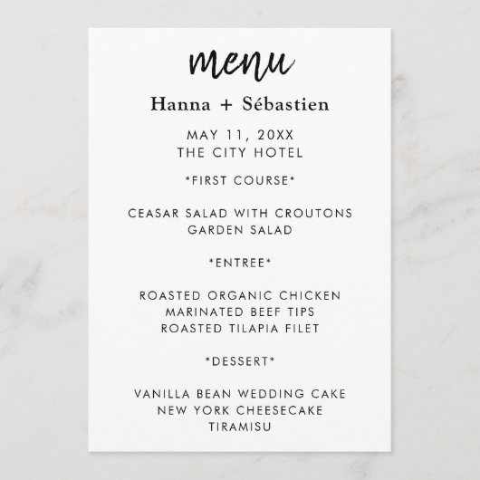 Menu de mariage moderne (Devant)