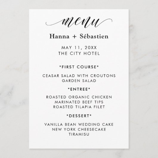 Menu de mariage moderne (Devant)