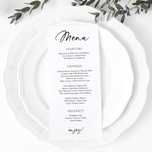 Menu de mariage moderne amusant écriture manuscrit