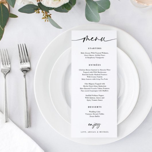 Menu de mariage moderne amusant écriture manuscrit