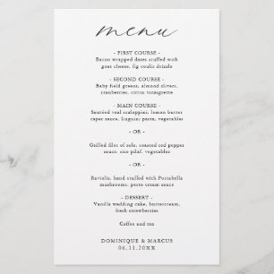 Menu de mariage moderne avec calligraphie élégante
