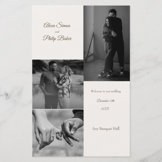 Menu de mariage moderne avec collage de photos (Devant)