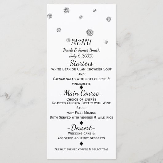 Menu de mariage moderne avec points de paillettes (Devant)