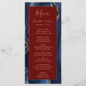 Menu de mariage moderne bleu navy or agate bordeau (Devant)