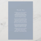 Menu de mariage moderne bleu poussiéreux élégant (Dos)