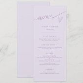 Menu de mariage moderne écriture lilas (Devant / Derrière)