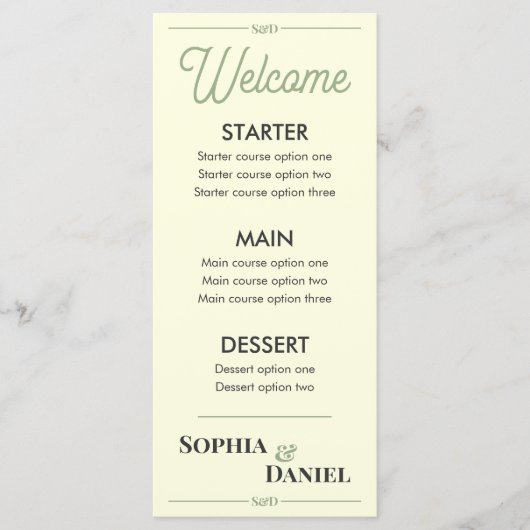 Menu de mariage moderne éditable (Devant)