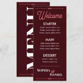 Menu de mariage moderne éditable (Devant / Derrière)