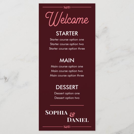Menu de mariage moderne éditable (Devant)