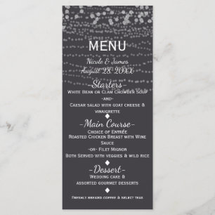 Menu de mariage moderne élégant avec guirlande lum