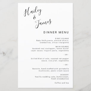 Menu de mariage moderne élégant noir et blanc simp