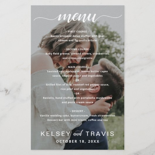 Menu de mariage moderne élégant simple photo (Devant)