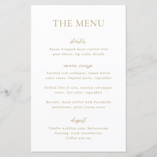 Menu de mariage moderne en or simple (Devant)