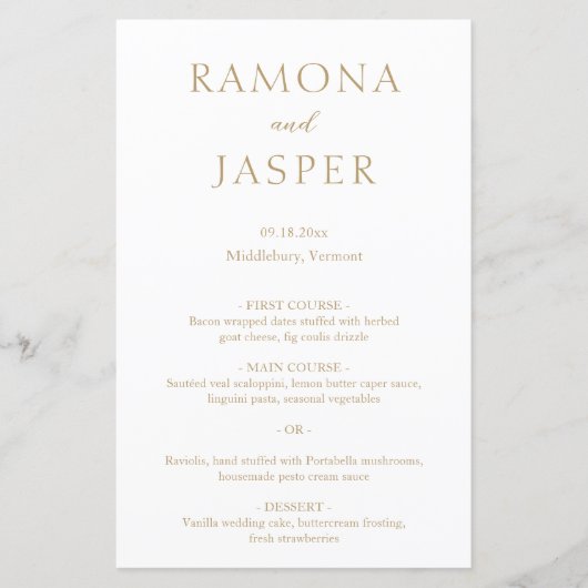 Menu de mariage moderne en or simple et gras (Devant)