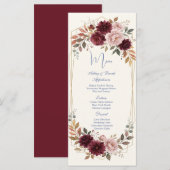Menu de mariage moderne floral or (Devant / Derrière)