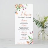 Menu de mariage moderne floral pêche (Debout devant)