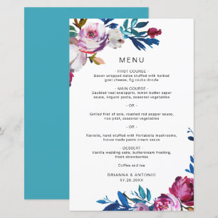 Menu de mariage moderne floral rose élégant