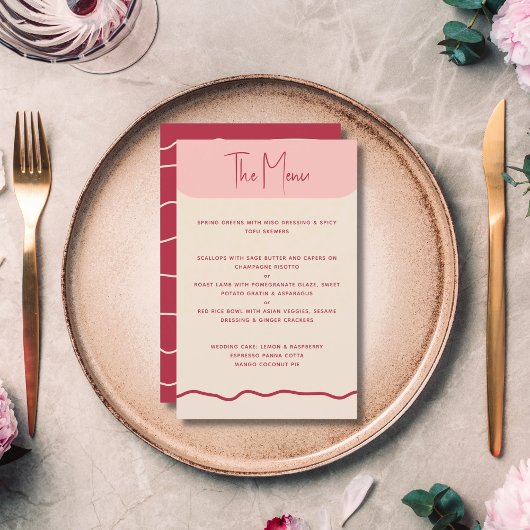 Menu de mariage moderne magenta rose cadre ondulé 