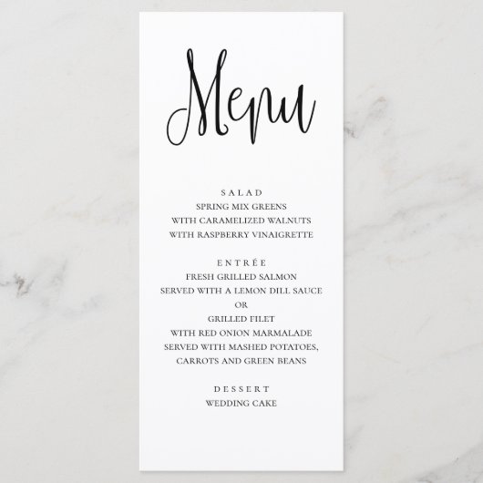 Menu de mariage moderne. Menu de dîner noir et bla (Devant)