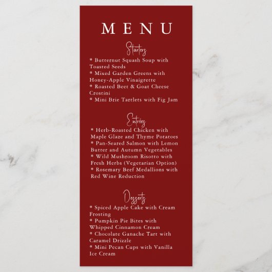 Menu de mariage moderne minimaliste rouge (Devant)