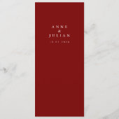 Menu de mariage moderne minimaliste rouge (Dos)