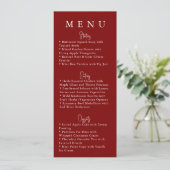 Menu de mariage moderne minimaliste rouge (Debout devant)