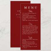 Menu de mariage moderne minimaliste rouge (Devant / Derrière)