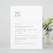 Menu de mariage moderne monochrome avec monogramme (Debout devant)
