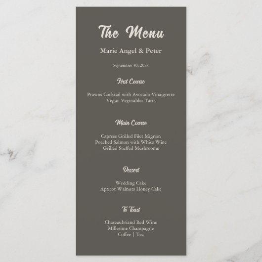 Menu de mariage moderne monogramme espresso foncé (Devant)