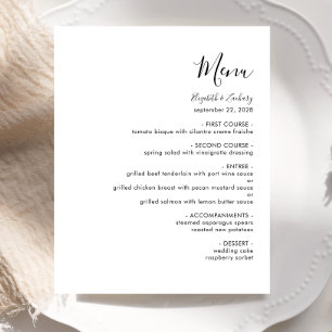 Menu de mariage moderne noir écriture manuscrite b