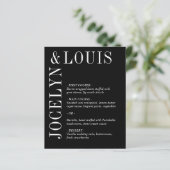 Menu de mariage moderne noir et audacieux (Debout devant)