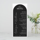 Menu de mariage moderne noir et blanc avec arche (Debout devant)