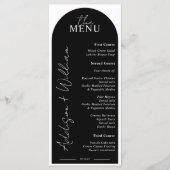 Menu de mariage moderne noir et blanc avec arche (Devant)
