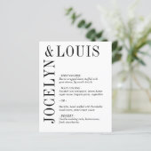 Menu de mariage moderne noir et blanc gras (Debout devant)