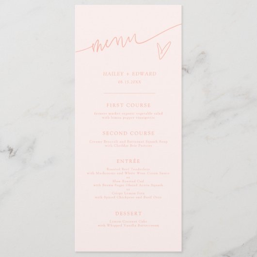 Menu de mariage moderne pêche écriture manuscrite (Devant)