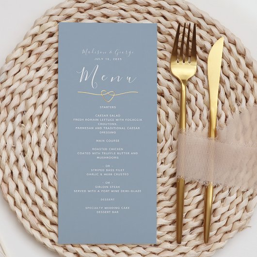 Menu de mariage moderne poussiéreux bleu