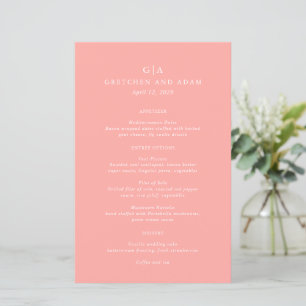 Menu de mariage moderne rose corail élégant