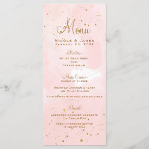 Menu de mariage moderne rose poudré et éclaboussur