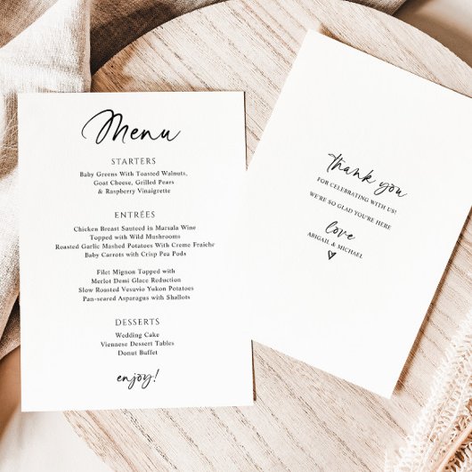 Menu de mariage moderne simple écriture manuscrite