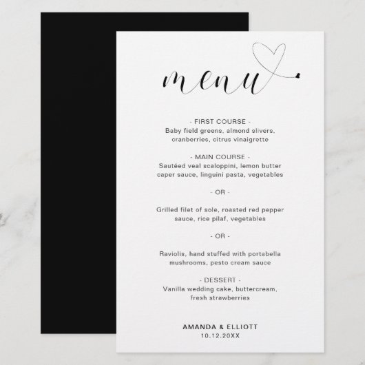 Menu de mariage moderne simple et mignon (Devant / Derrière)